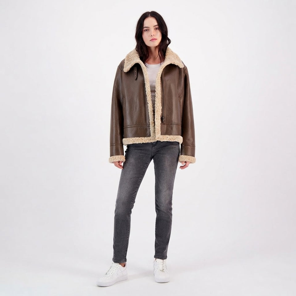 Maralyn & Me Women's Brown & Beige Leather Moto Jacket