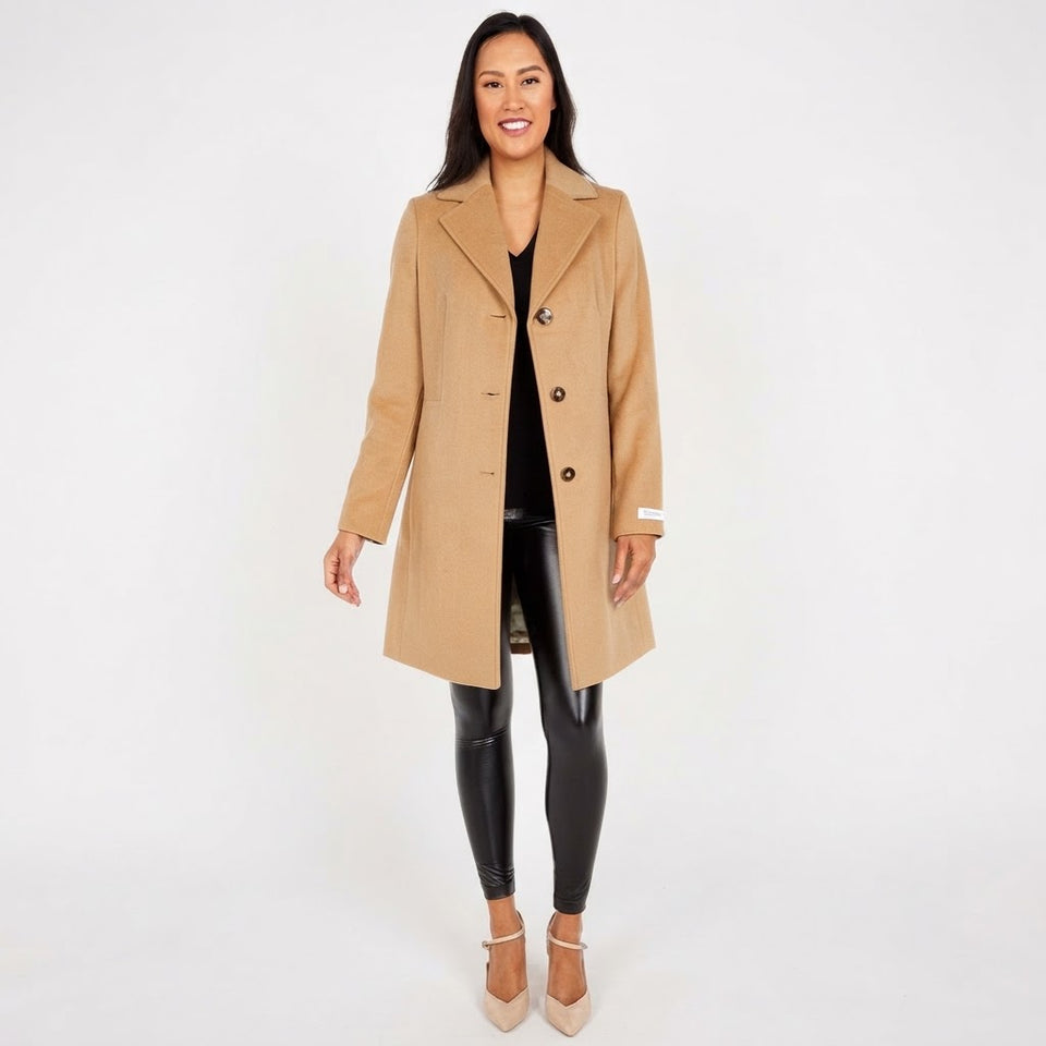 Calvin Klein Women's Tan Single-Breasted Cashmere & Wool Blend Coat