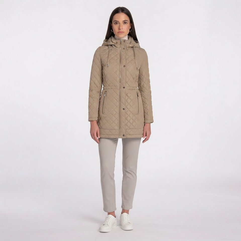 Calvin Klein Women's Sand Classic Hooded Quilted Jacket