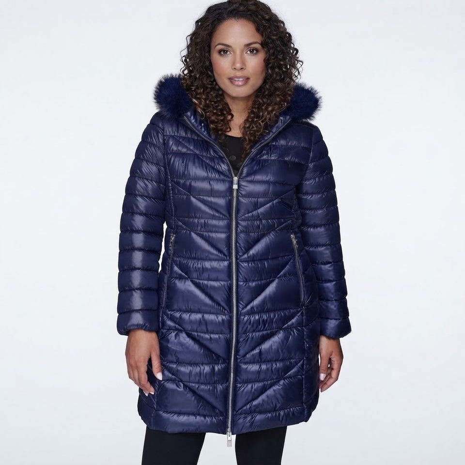 Karl Lagerfeld Paris Women's Royal Blue Chevron Quilted Coat