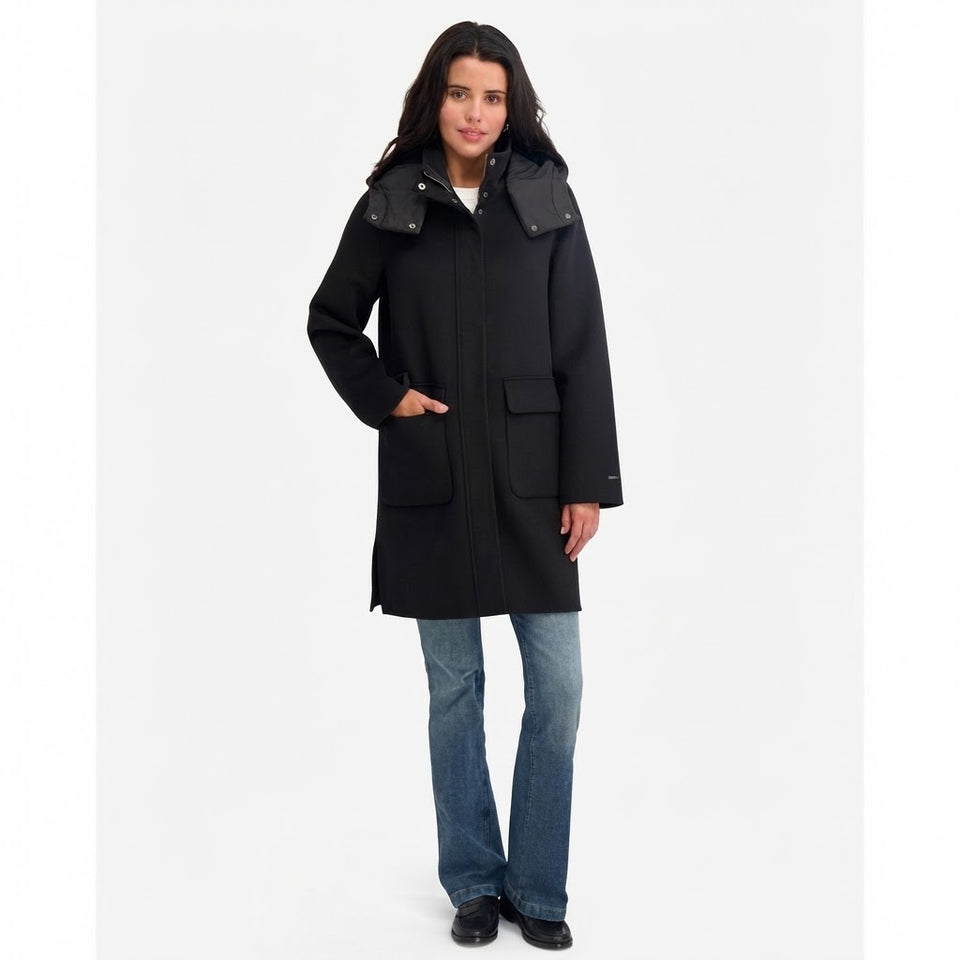 Tahari Women's Black Bristol Double-Faced Wool Blend Coat