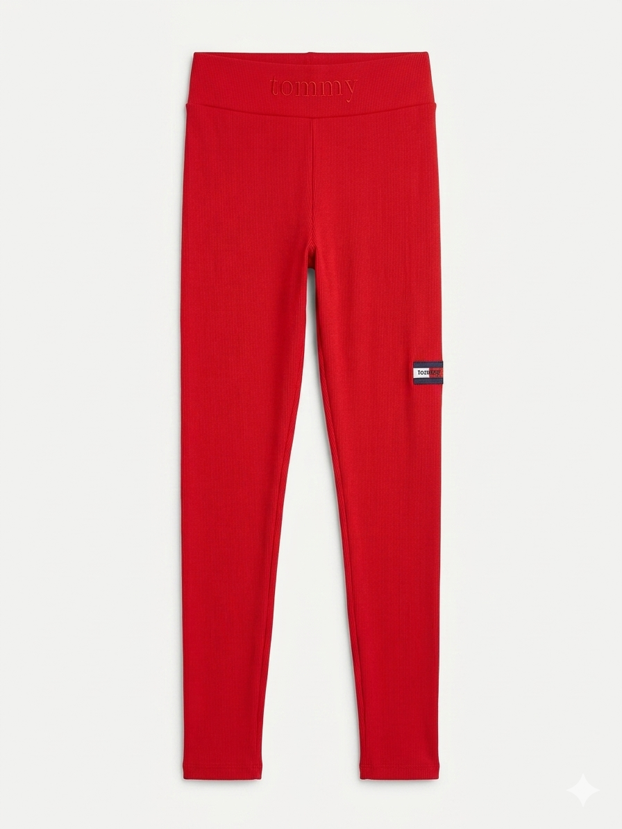 Red leggings with a small logo on a white background