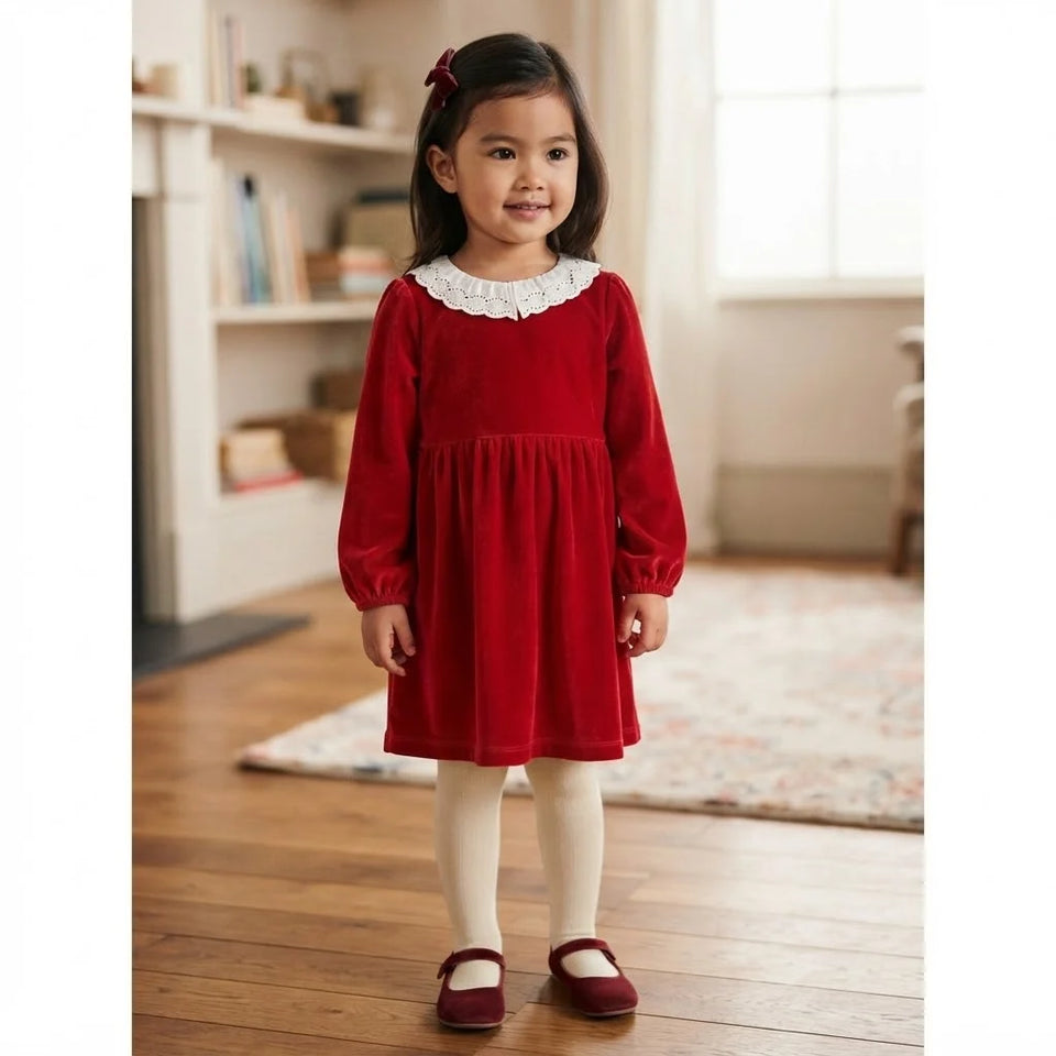 Sinsay Girl's Red Velvet Long-Sleeve Dress
