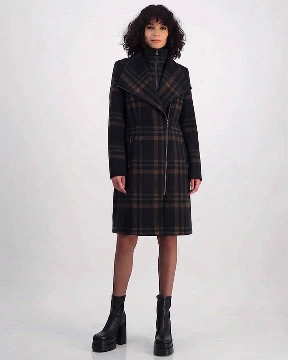 Calvin Klein Women's Multicolor Plaid Pattern Wrap Coat
