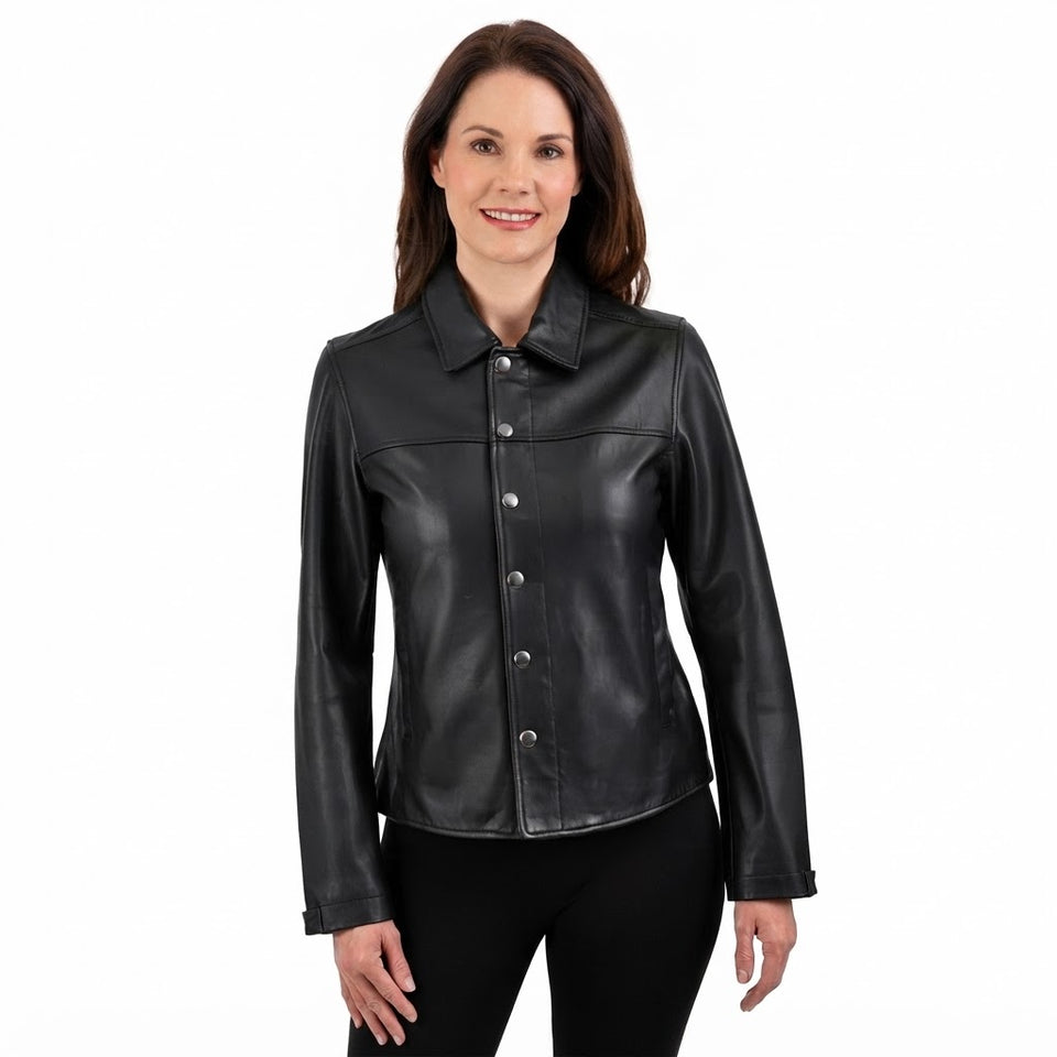 Frye Women's Black Faux Leather Snap-Front Jacket