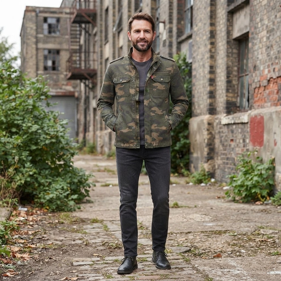 Levi's Men's Olive Green Camouflage Pattern Military Jacket