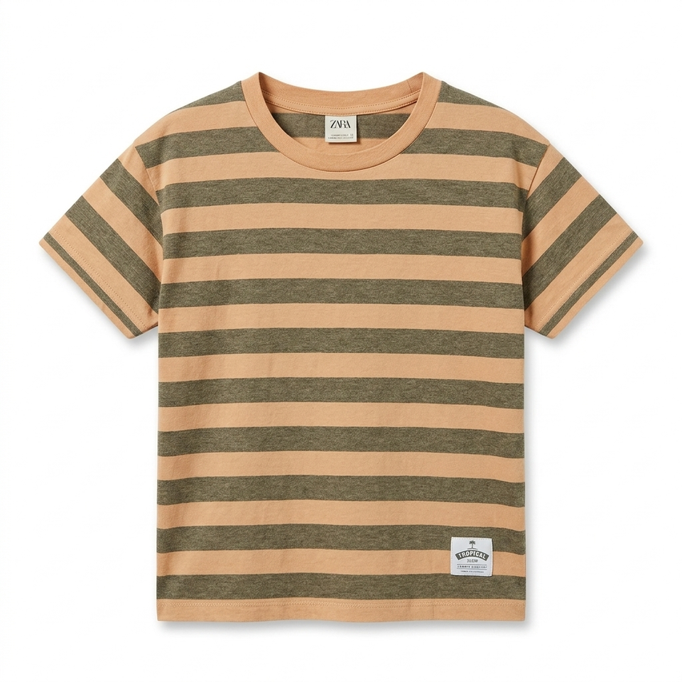Zara Boy's Light Orange & Greige Striped T-Shirts | Zara In Lebanon