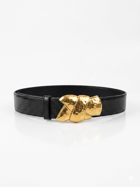Donna Karan Women's Black Wide Leather Belt With Gold Buckle | Donna Karan In Lebanon