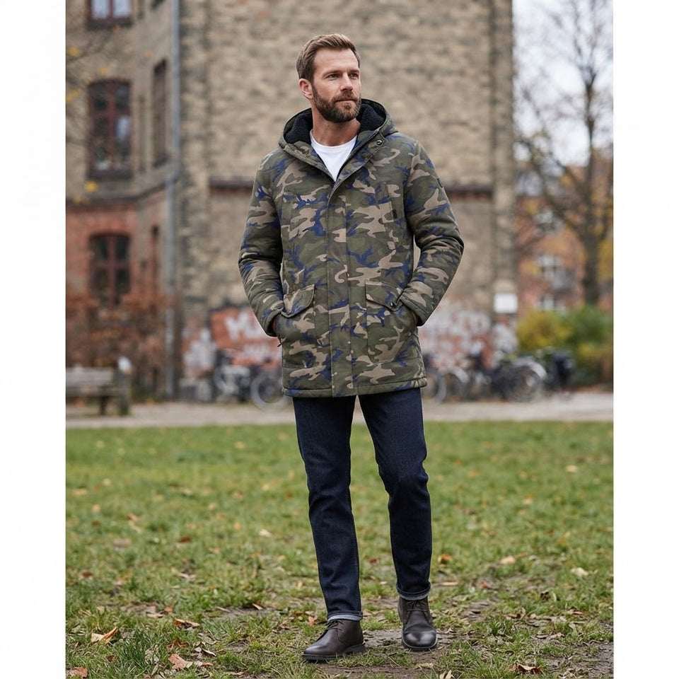 Sean John Men's Multicolor Camouflage Sherpa-Trimmed Parka Coat