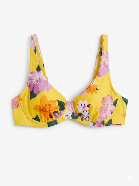 Figleaves Women's Yellow Floral Print Bikini Top | Figleaves In Lebanon