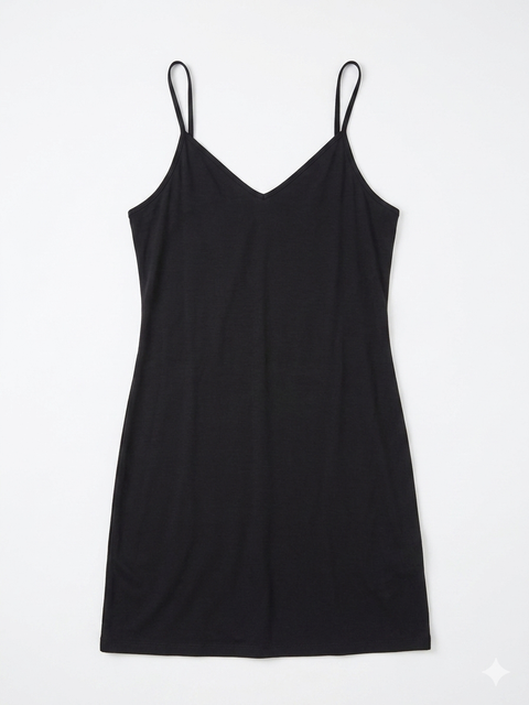 GMK Women's Black V-Neck Nightgown Dress With Adjustable Straps | GMK In Lebanon
