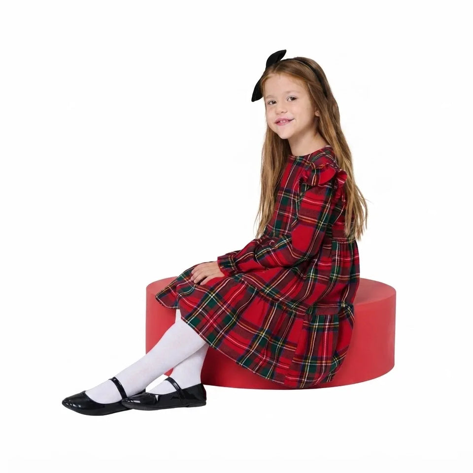 Sinsay Girl's Red Plaid Ruffled Shoulders Dress
