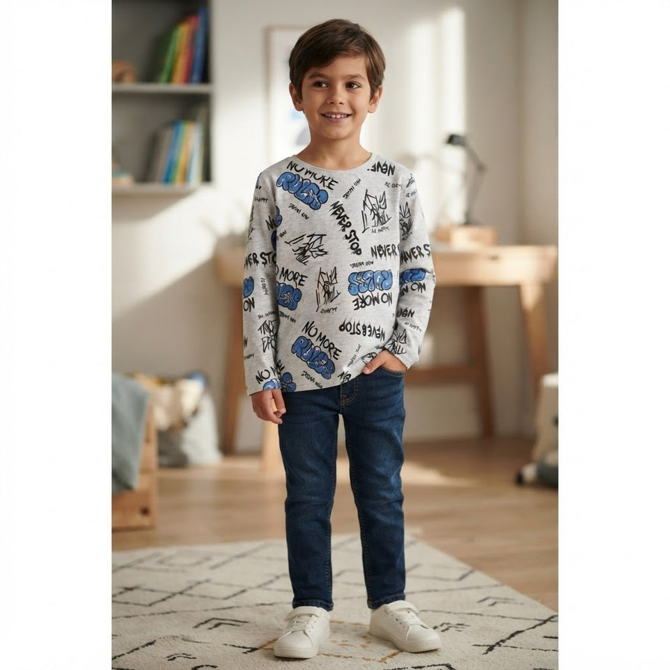 Sinsay Boy's Light Grey Graffiti Graphic Print Blouse