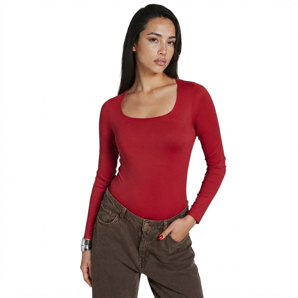 Sinsay Women's Burgundy Scoop-Neck Bodysuit