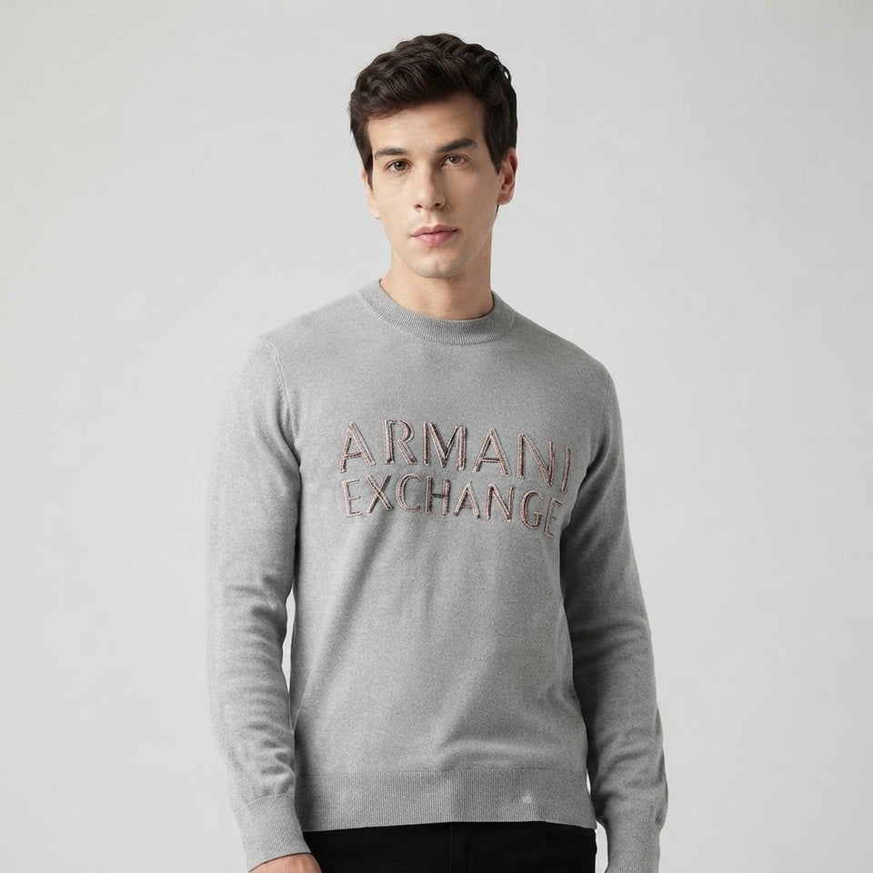 Armani Exchange Men's Grey Logo Print Sweater