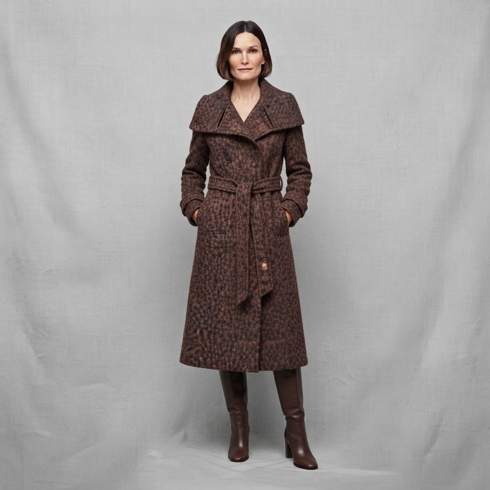 Avec Les Filles Women's Multicolor Elegant Wool-Blend Belted Coat