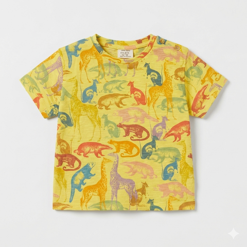 Zara Baby Boy's Yellow T-Shirt With All Over Animal Print | Zara In Lebanon