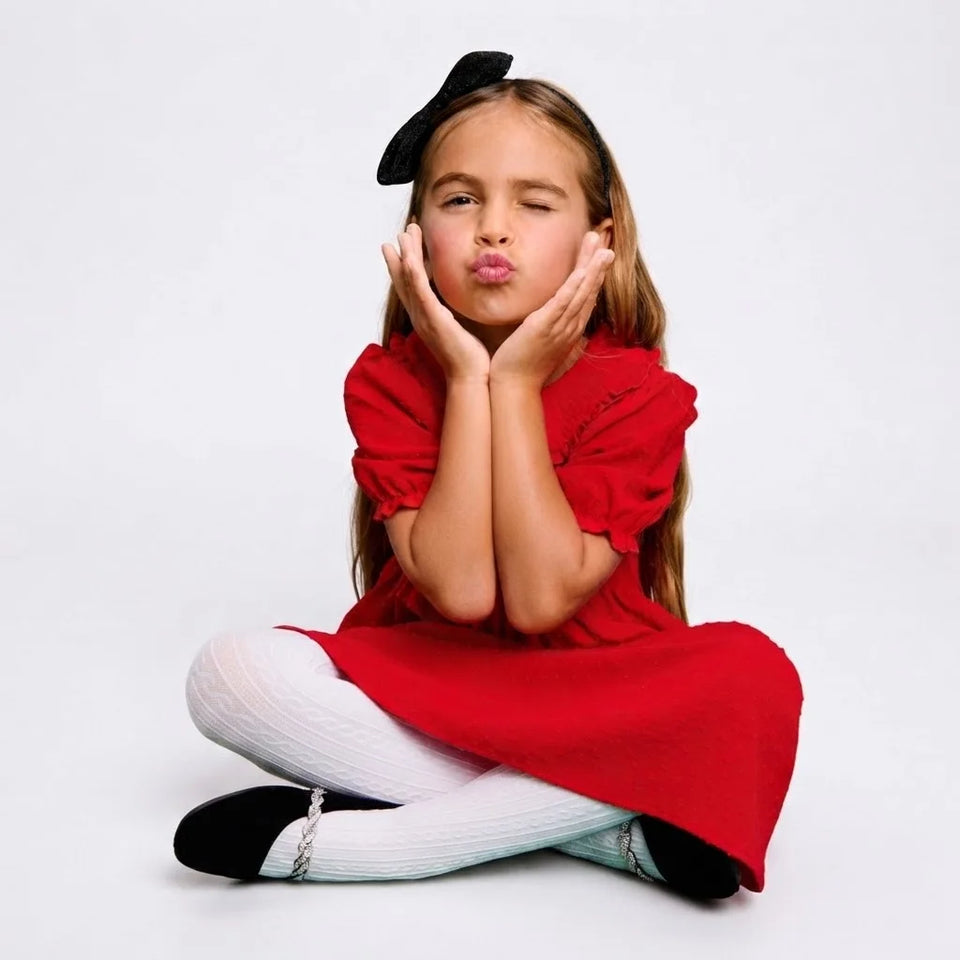 Sinsay Girl's Red Rounded Peter Pan Collar Puff Sleeves Dress