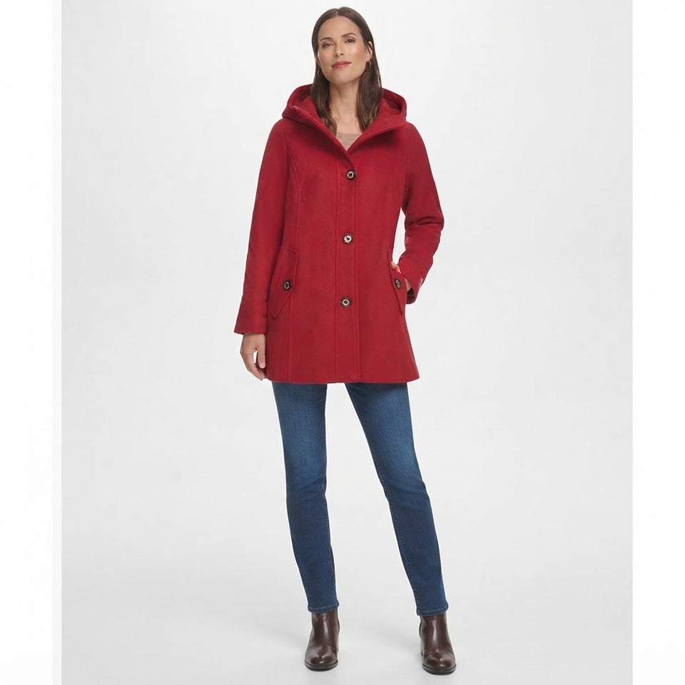 Tommy Hilfiger Women's Red Hooded Button-Front Coat