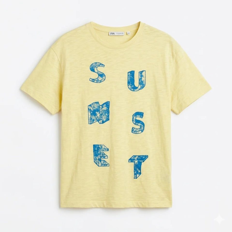 Zara Girl's Yellow All Over Printed Crew Neck T-Shirts | Zara In Lebanon