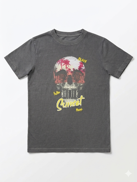 Zara Girl's Dark Grey " Miami Sunset " Graphic T-Shirt | Zara In Lebanon