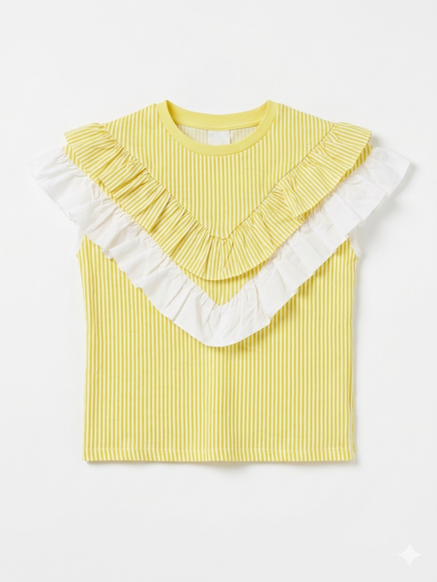 Zara Girl's Yellow/White Striped Blouse With Ruffles | Zara In Lebanon