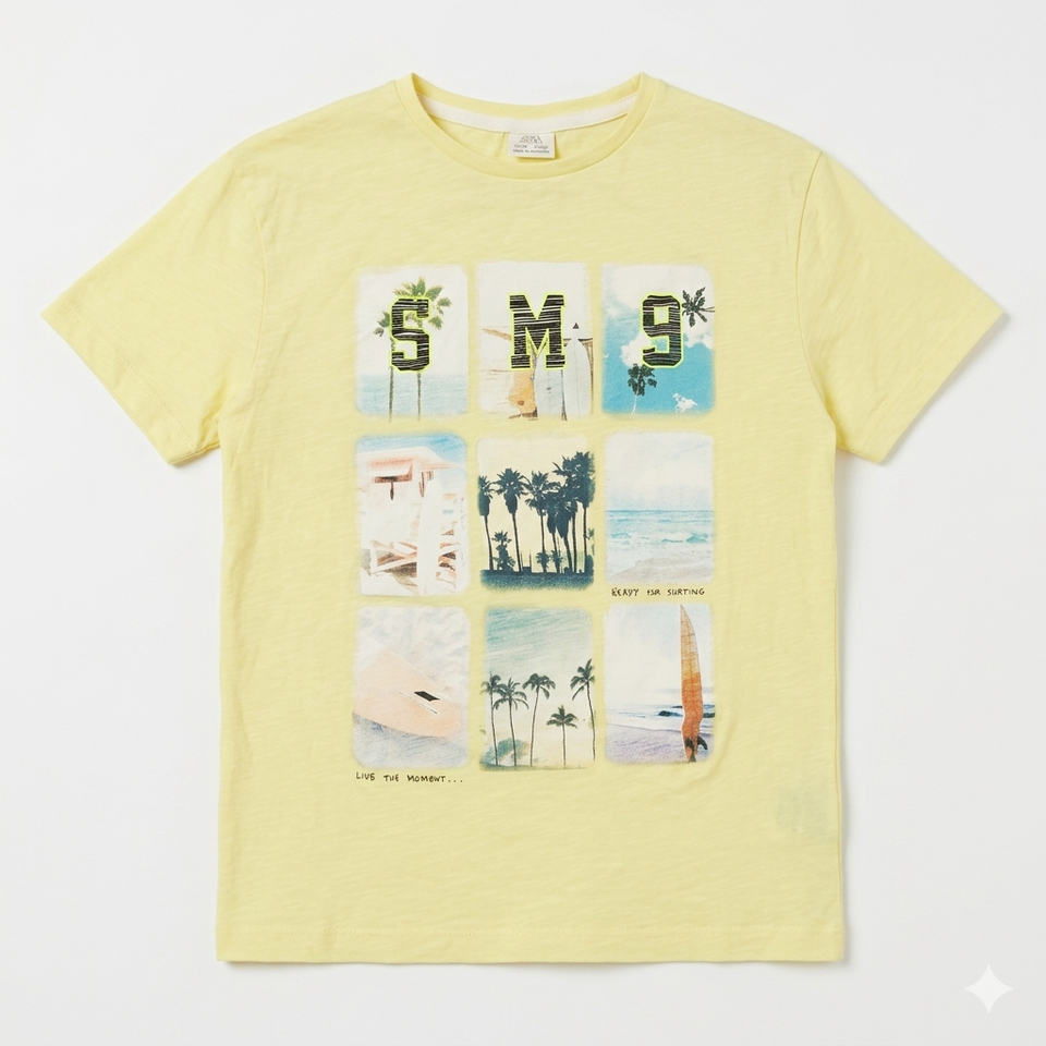 Zara Boy's Yellow Graphic Round Neck T-Shirt | Zara In Lebanon