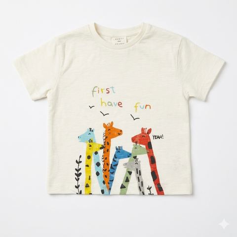 Zara Baby Boy's White " First Have Fun " Cotton T-Shirt | Zara In Lebanon