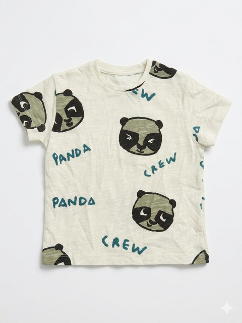 Zara Baby Boy's Beige "Panda" "Crew" All Over Print T-Shirt | Zara In Lebanon