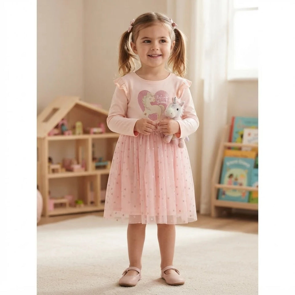 Sinsay Girl's Light Pink Sequin Heart Motif Dress