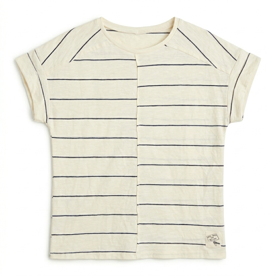 Zara Girl's Beige Striped Cotton T-Shirt | Zara In Lebanon