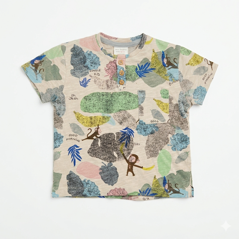Zara Baby Boy's Beige All Over Jungle Animal Graphic Cotton T-Shirt | Zara In Lebanon
