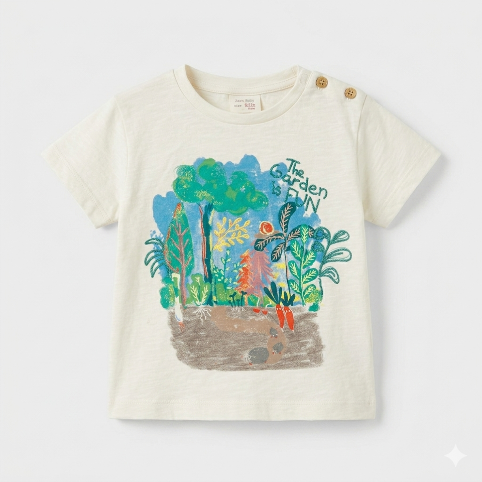 Zara Baby Boy's Beige "The Garden Is Fun" Graphic T-Shirt | Zara In Lebanon