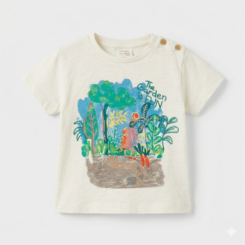 Zara Baby Boy's Beige "The Garden Is Fun" Graphic T-Shirt | Zara In Lebanon