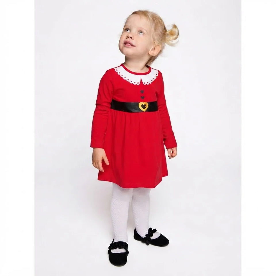 Sinsay Baby Girl's Red Long-Sleeve Holiday White Collar Dress