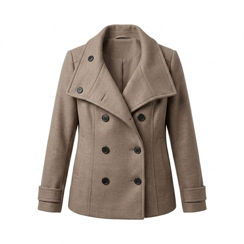 H&M Women's Beige Double-Breasted High Neck Pea Coat | H&M In Lebanon