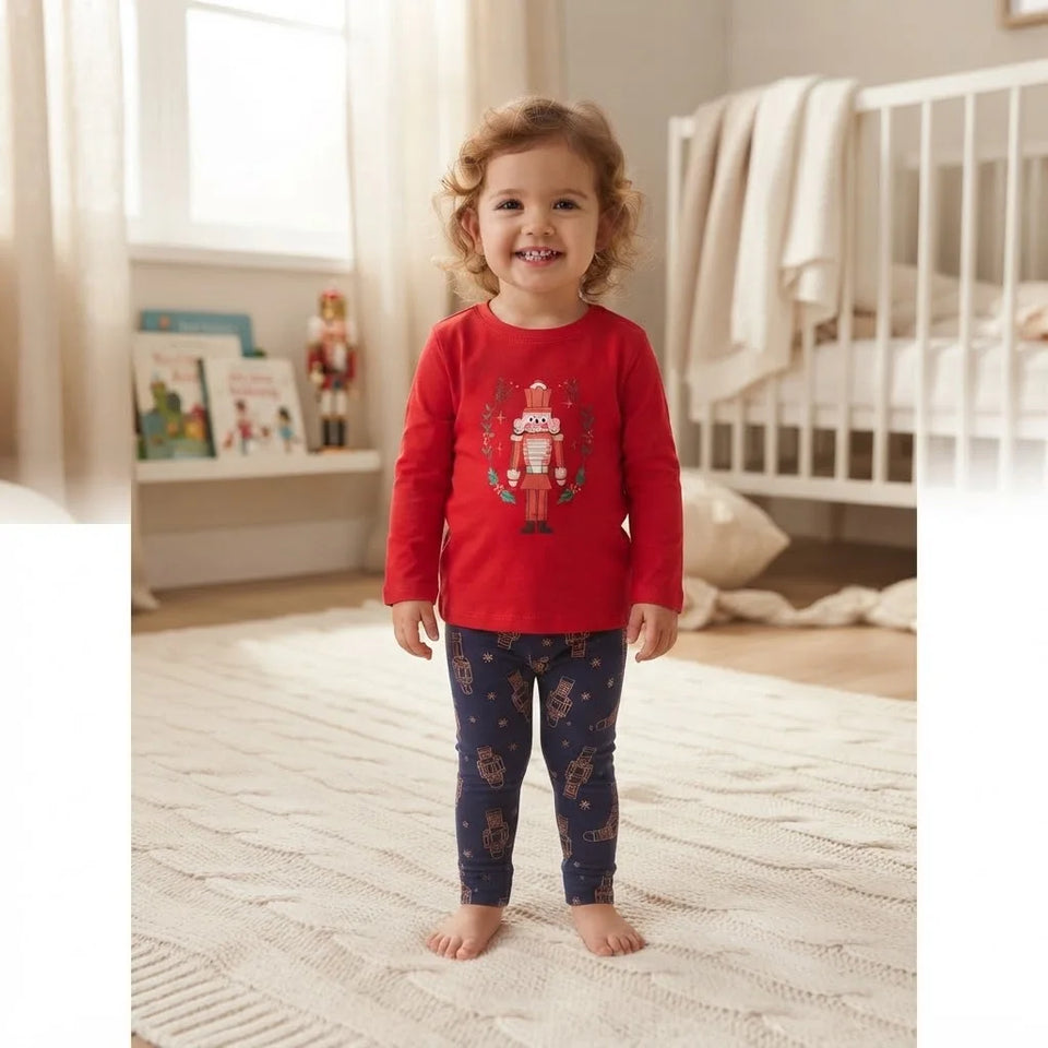 Sinsay Girl's Red & Navy Nutcracker Graphic Pajama Set