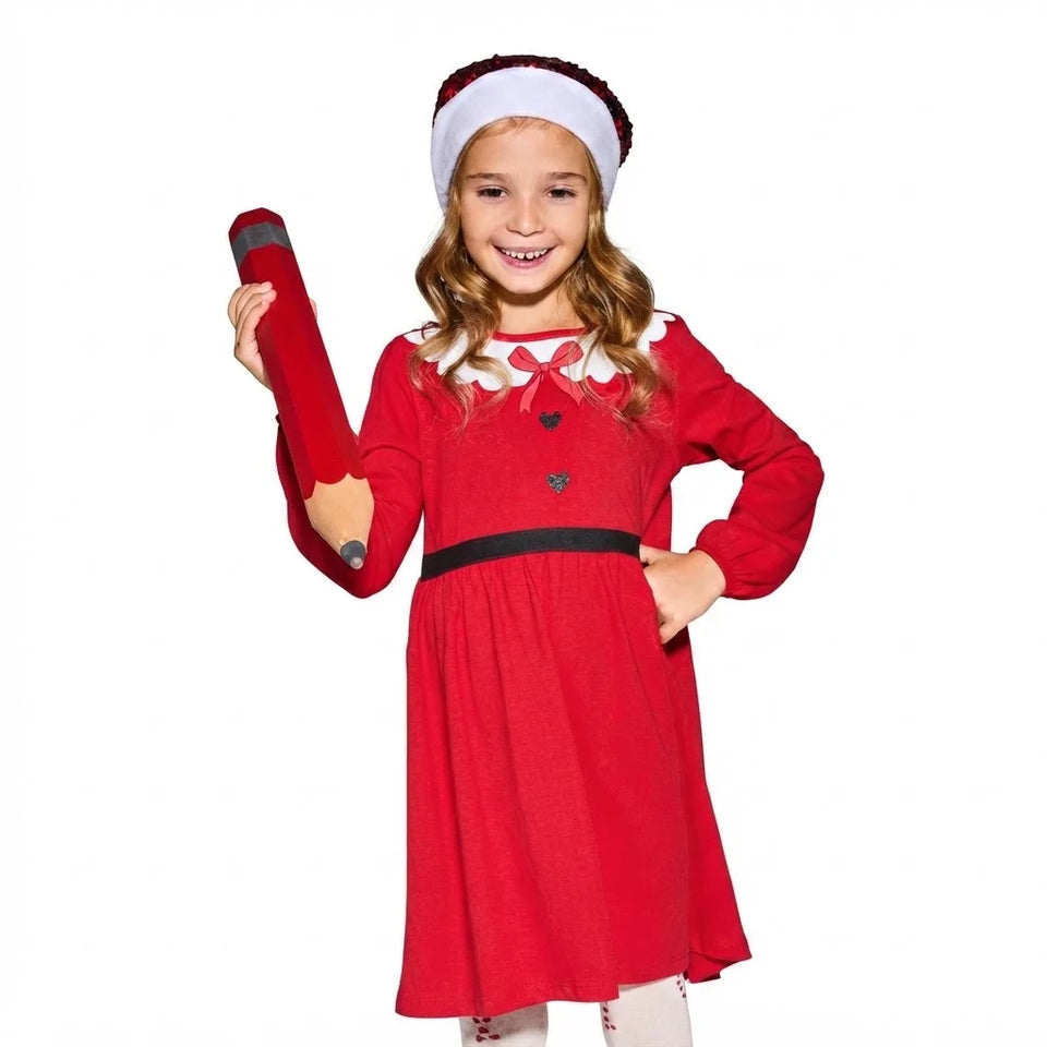 Sinsay Girl's Bright Red Long-Sleeves Scalloped Collar Dress