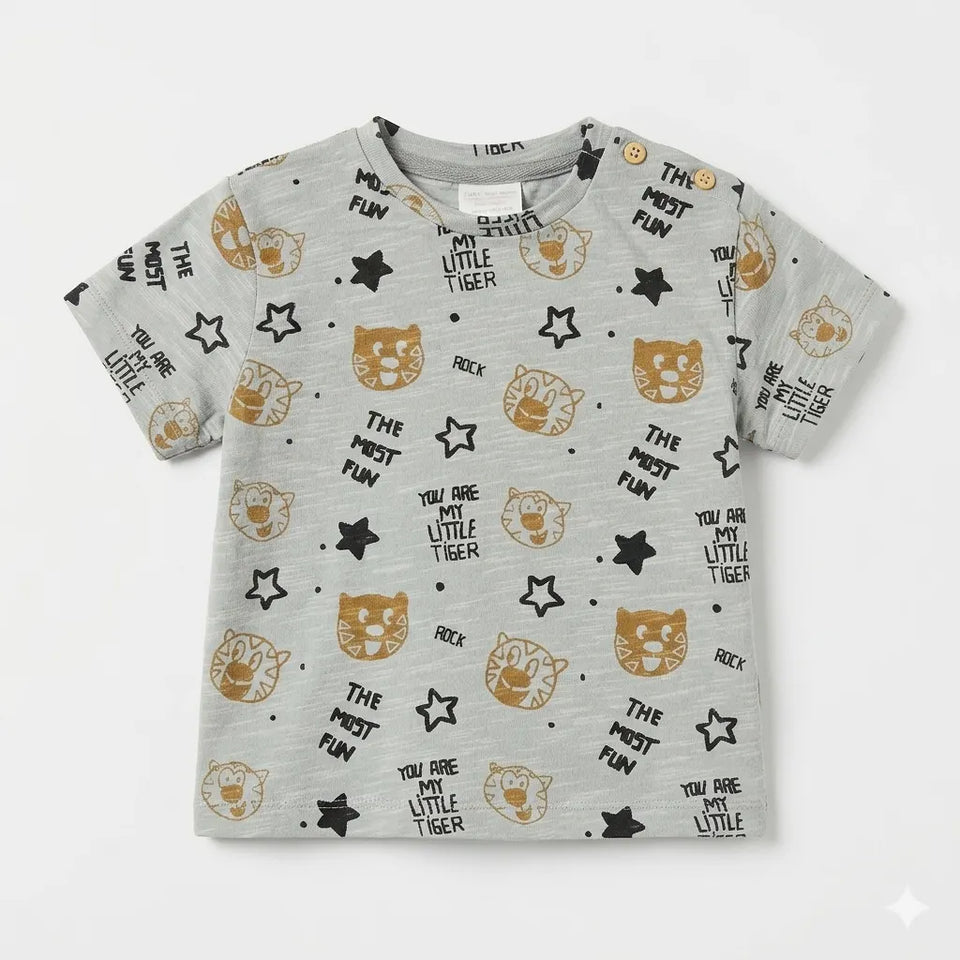 Zara Baby Boy's Grey Tiger All Over Print T-Shirt | Zara In Lebanon
