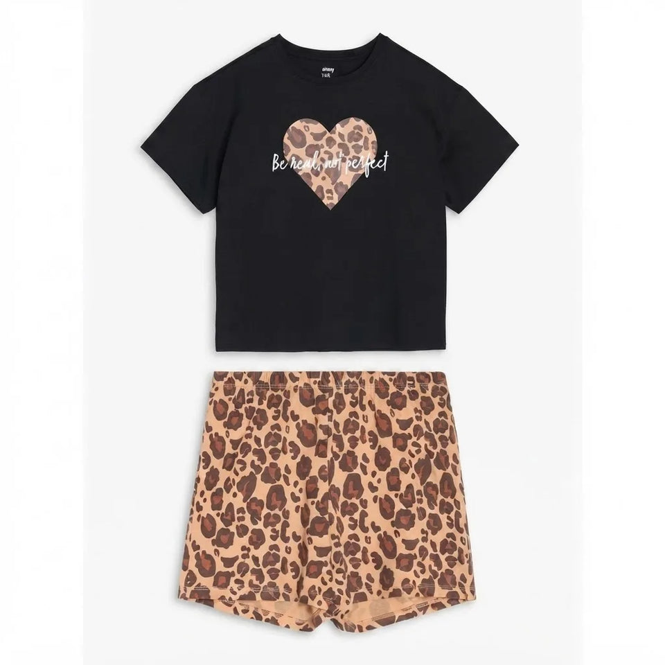 Sinsay Girl's Black & Brown Leopard-Print Pajama Set