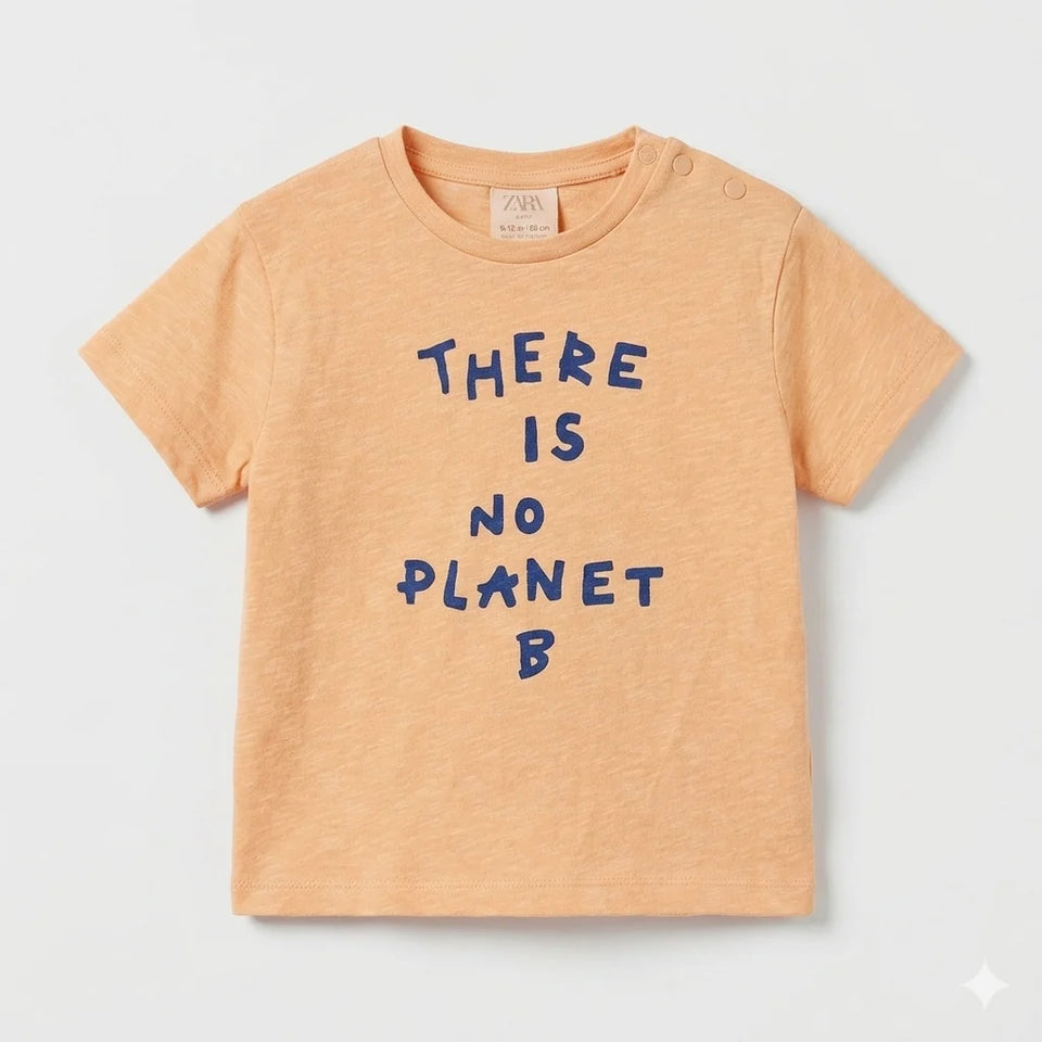 Zara Baby Boy's Orange "There Is No Planet B" Print T-Shirt | Zara In Lebanon