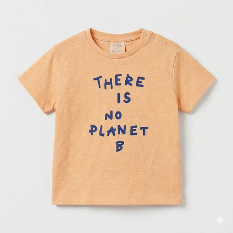 Zara Baby Boy's Orange "There Is No Planet B" Print T-Shirt | Zara In Lebanon