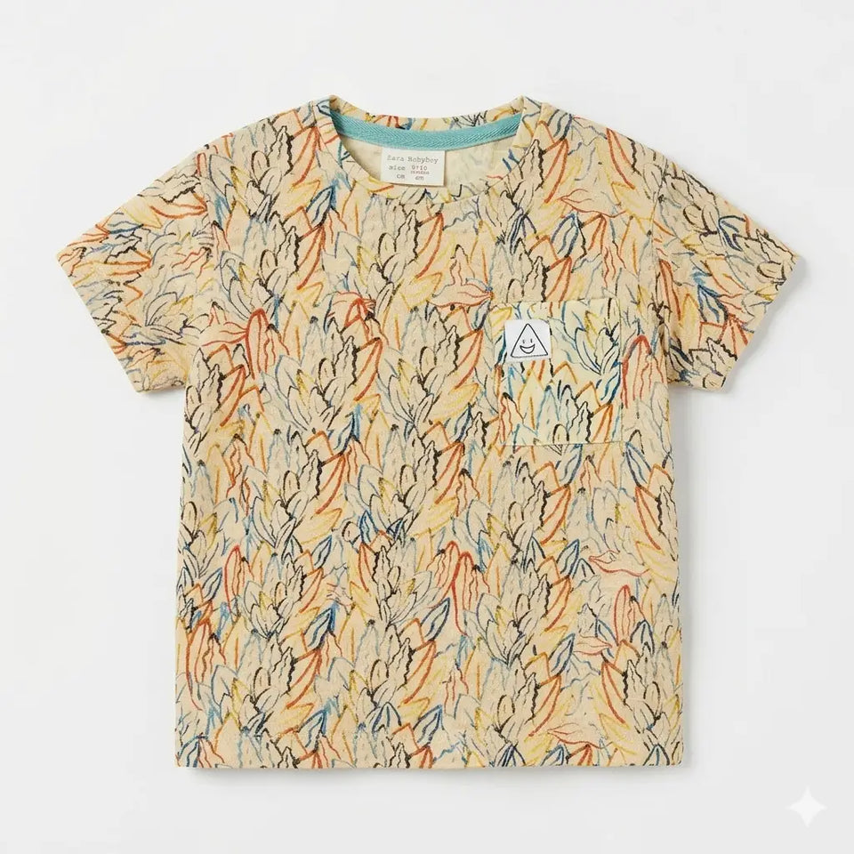 Zara Baby Boy's Yellow Multi Printed T-Shirt With Chest Pocket | Zara In Lebanon