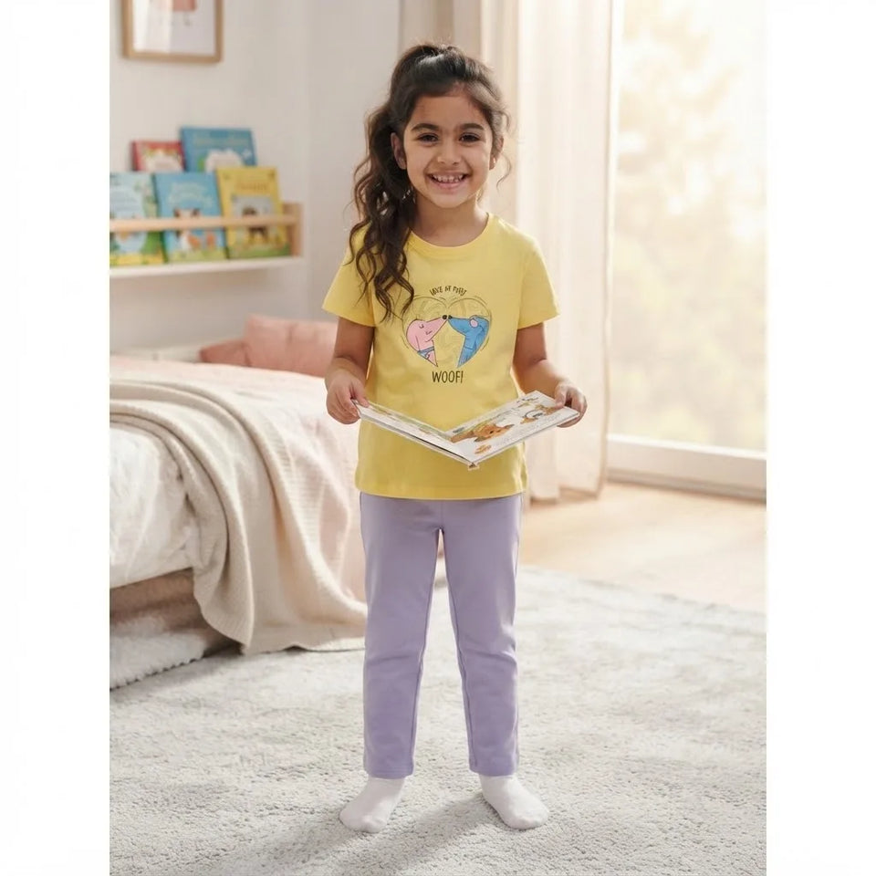 Sinsay Girl's Yellow & Purple Heart Print Pajama Set