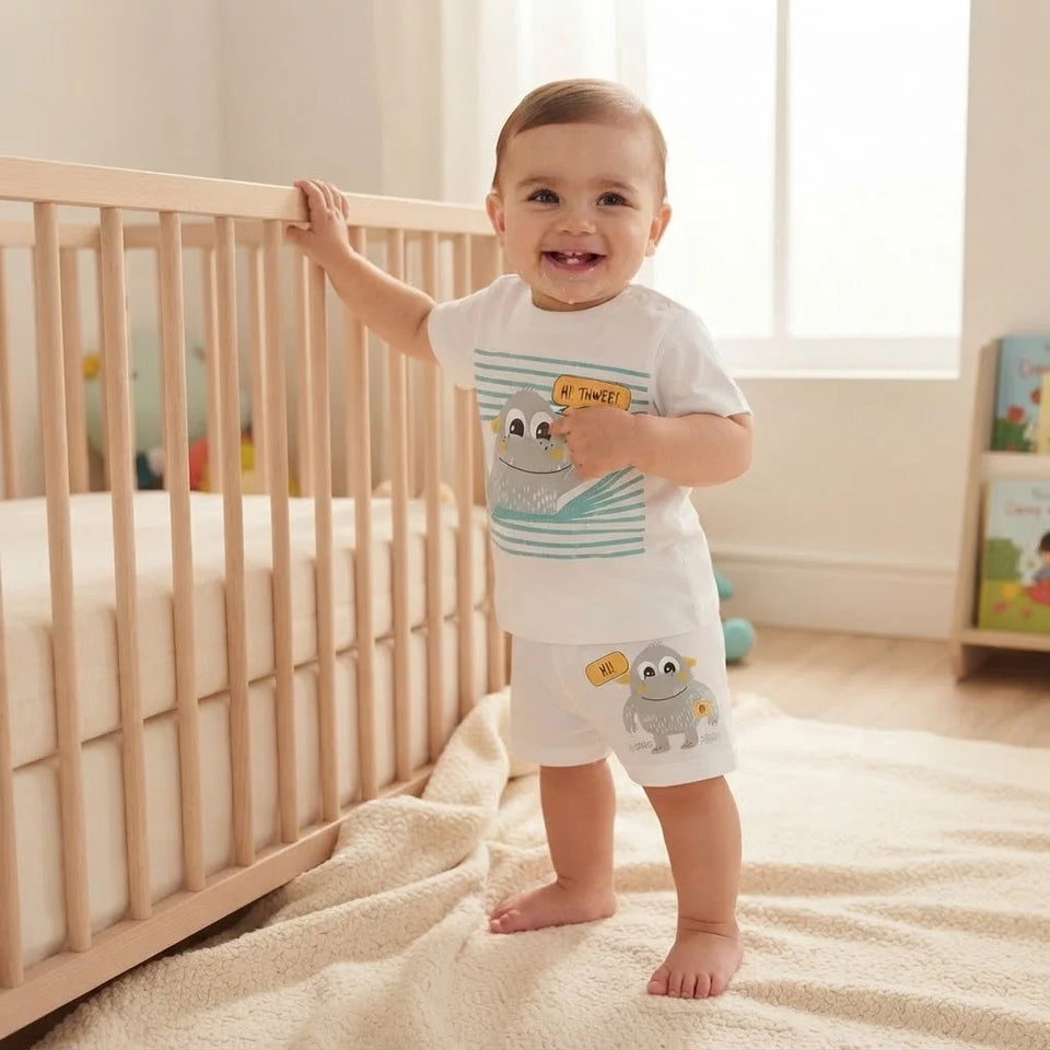 Sinsay Baby Boy's White Playful Monster Graphic Pajama Set