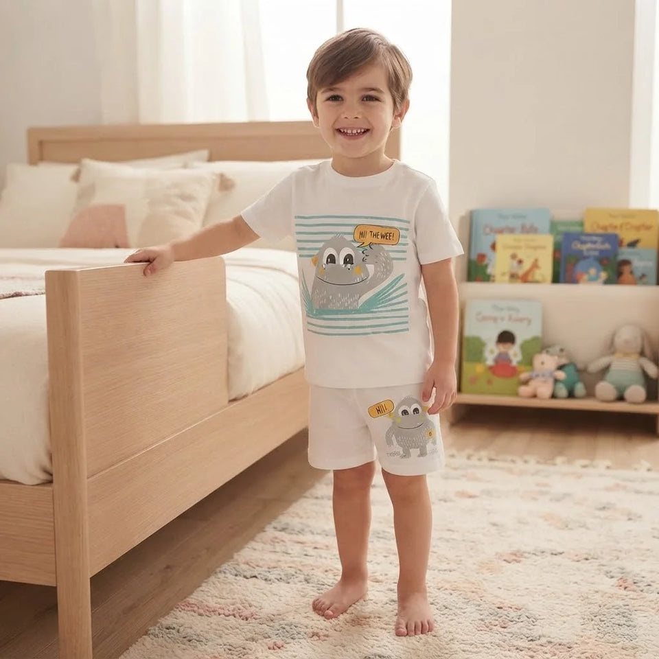 Sinsay Boy's White Playful Monster Graphic Pajama Set