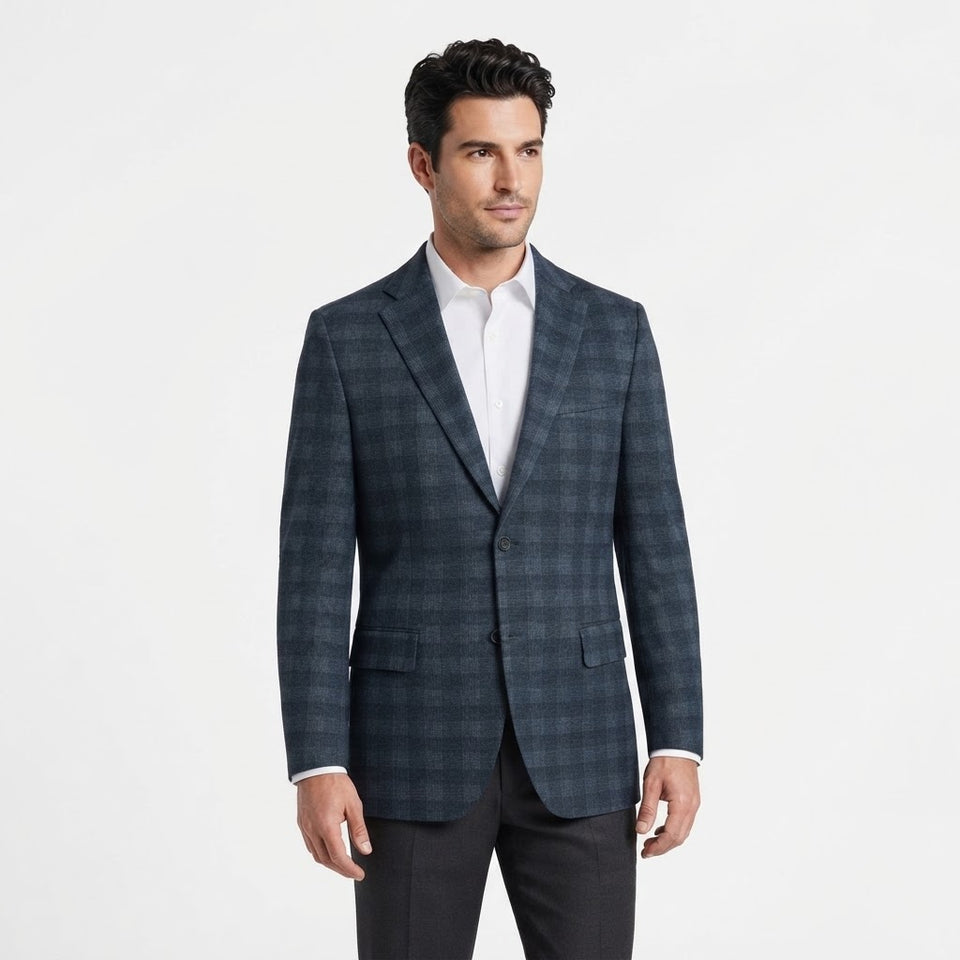 Kenneth Cole Men's Navy Plaid Slim-Fit Classic Blazer