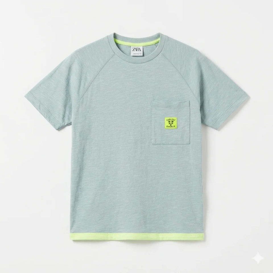 Zara Boy's Mint Green "Endless Summer" T-Shirt With Chest Pocket | Zara In Lebanon
