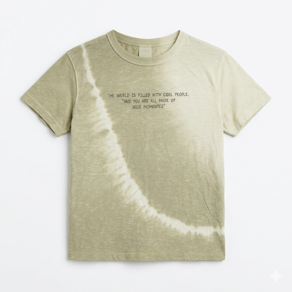 Zara Boy's Khaki Tie-Dye Cotton T-Shirt With Text Print | Zara In Lebanon