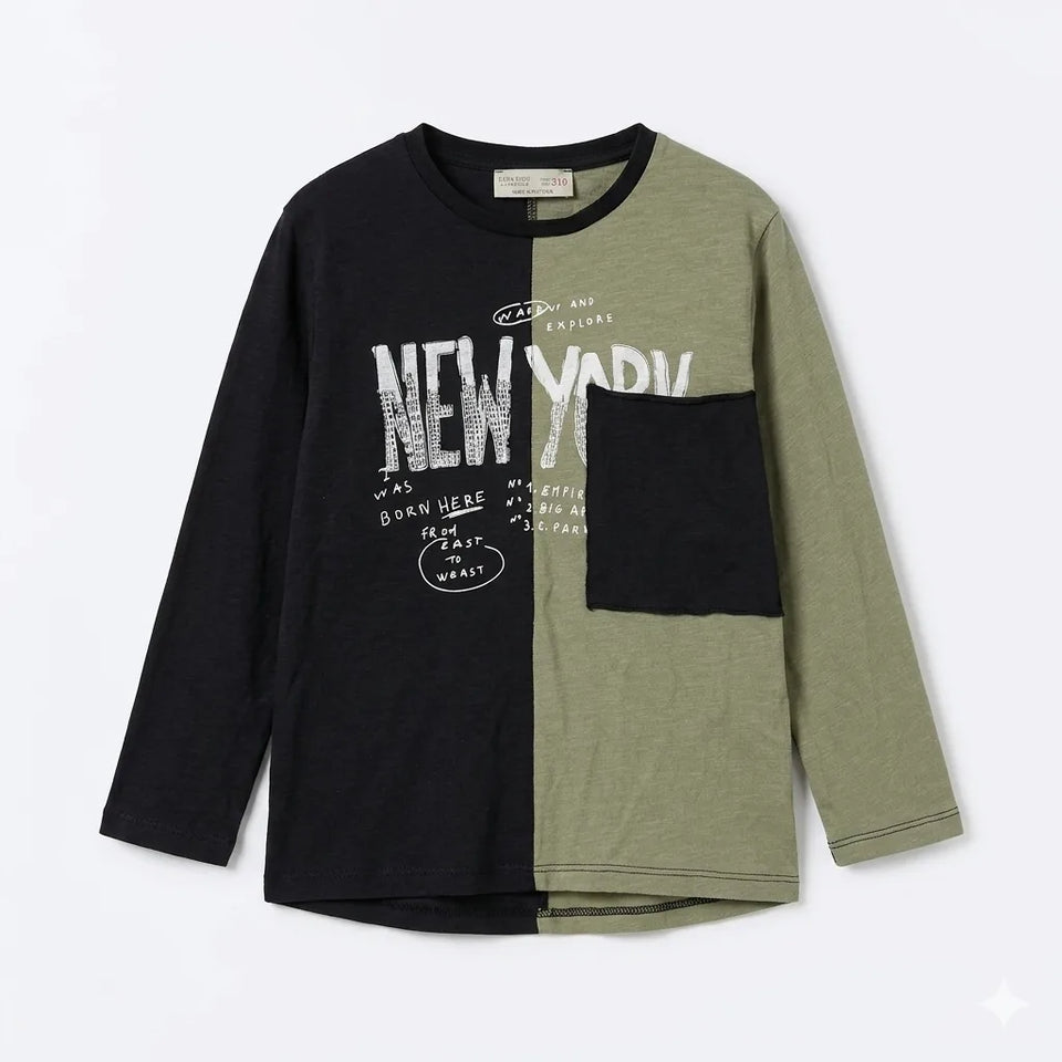 Zara Boy's Olive/Black "New York" Long Sleeve Blouse With Chest Pocket | Zara In Lebanon